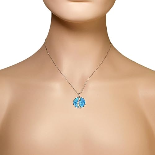 Miniatura 3 de My Daily Styles Collar con colgante redondo de ópalo simulado de plata de ley 925 azul turquesa