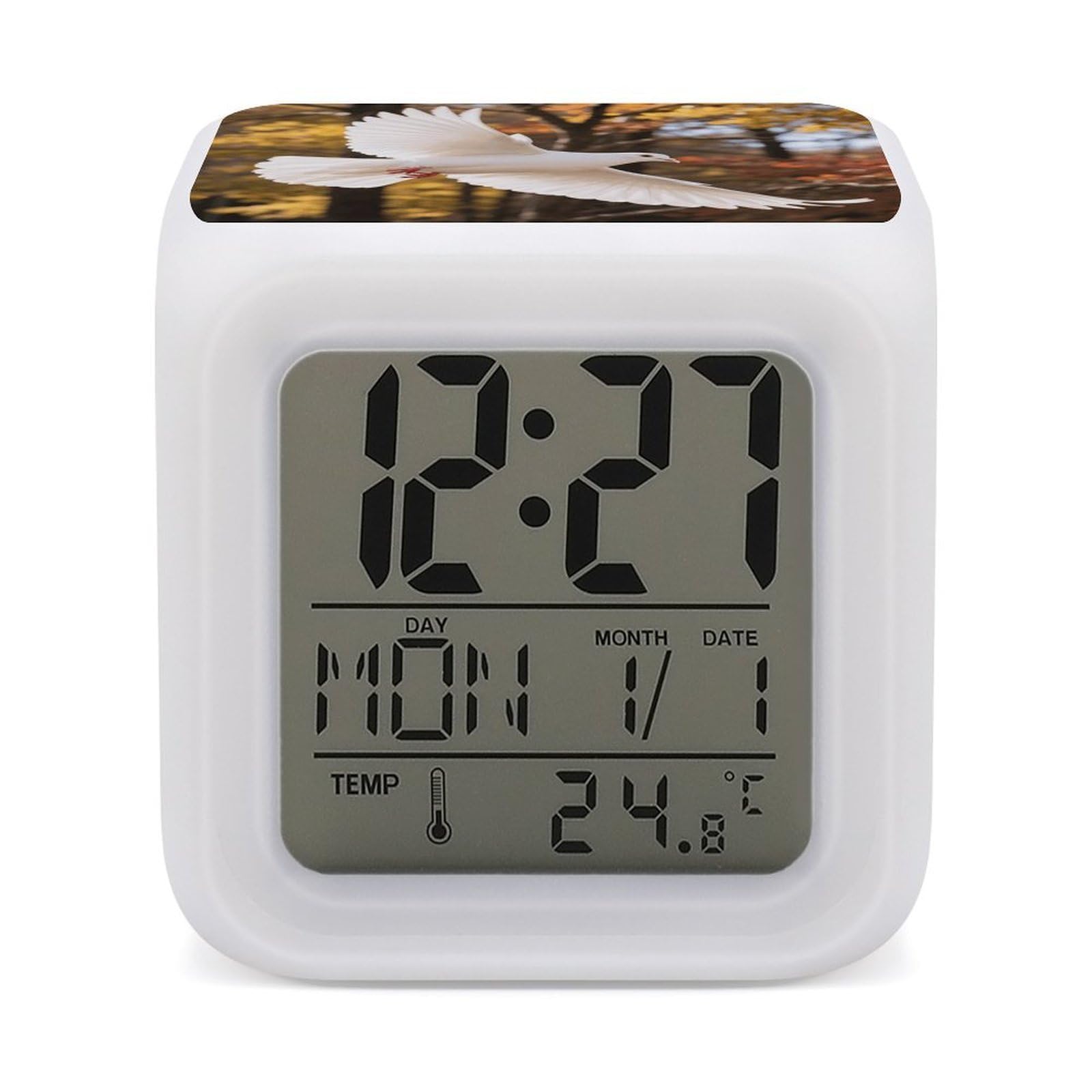 FodPand 7 Color Ambient Night Light Cube Battery Operated Animal Digital Clock with Snooze Temperature LED Digital Alarm Clocks Dimmable Wake Up Light Portable Mood Lamp for Bedroom Desk Gift