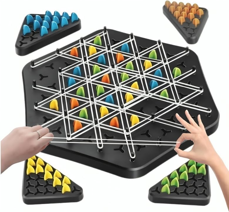 Image of Chain Triangle Chess Triggle Rubber Band Game Strategy Board Game | Interactive Brain Teaser Desktop Puzzle for Kids & Adults | Family Fun Night Party Game for 2 to 4 Players(Triggle Games)
