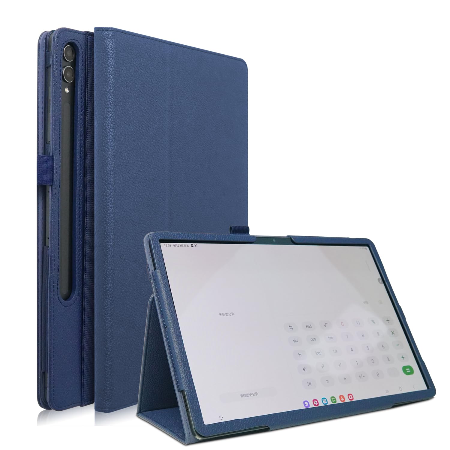 Case for Samsung Galaxy Tab S9 Plus 12.4 inch 2023/S8 Plus 5G 12.4"/S7 Plus/S7 FE Tablet,Folio Slim Lightweight PU Leather Stand Cover with Handstrap and Pen Holder,Wake/Sleep Function,Navy