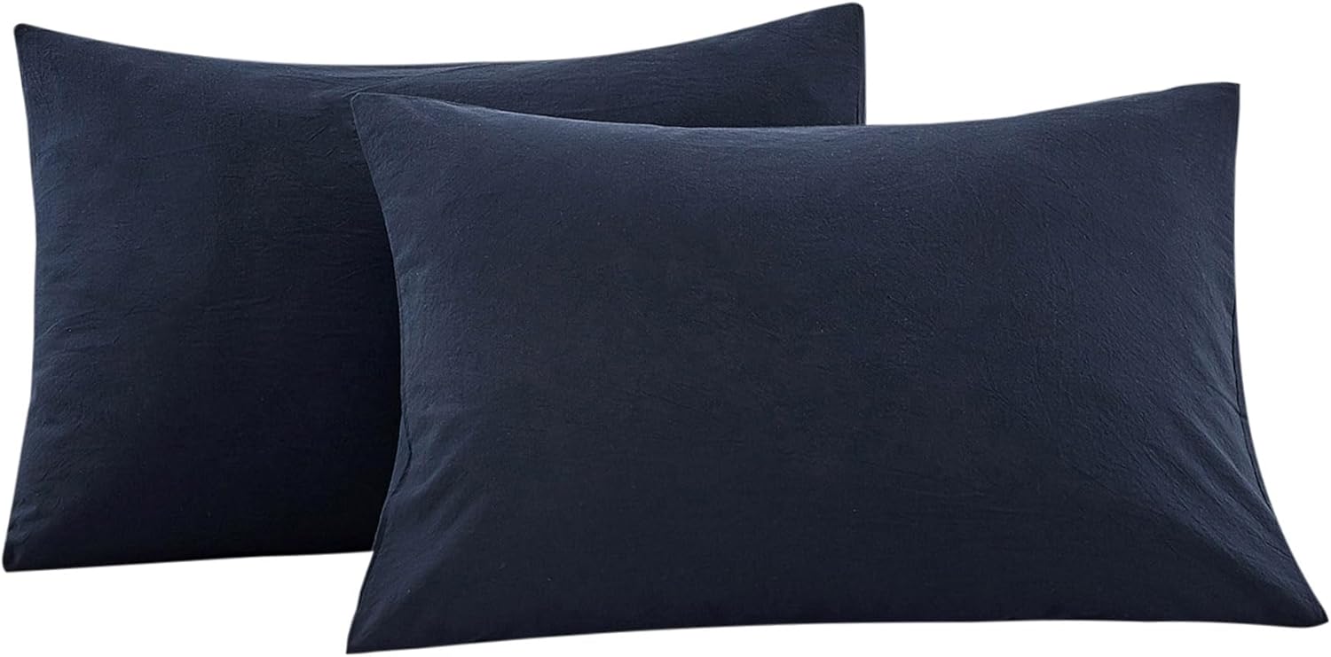 Ecocott Standard Pillow Cases Set of 2 Navy Blue Pillow Csae with Envelope Closure