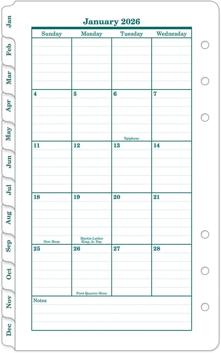 FranklinCovey - Original Two Page Monthly CalendarTabs for Ring-Bound FranklinCovey Planners (Pocket, Jan 2026 - Dec 2026)