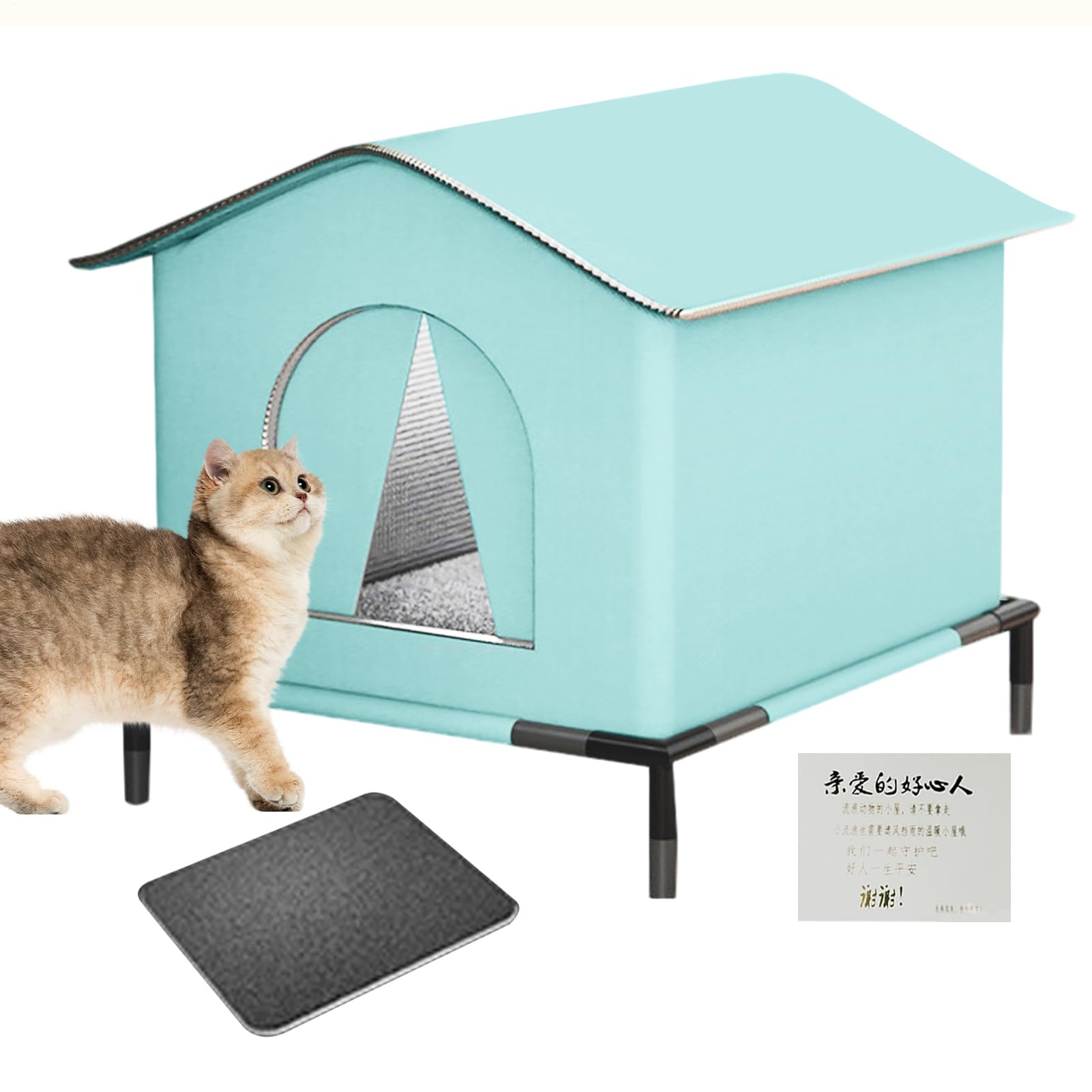 SHÉLIERA DE Cat Outdoor - ISOLURE Esterno Casa Di Gatto | Tenda Per | Animali Domestici Impermeabile per Freddo Animale Confortevole con Tappeto A Persiane per Uso Giardino, Grotta