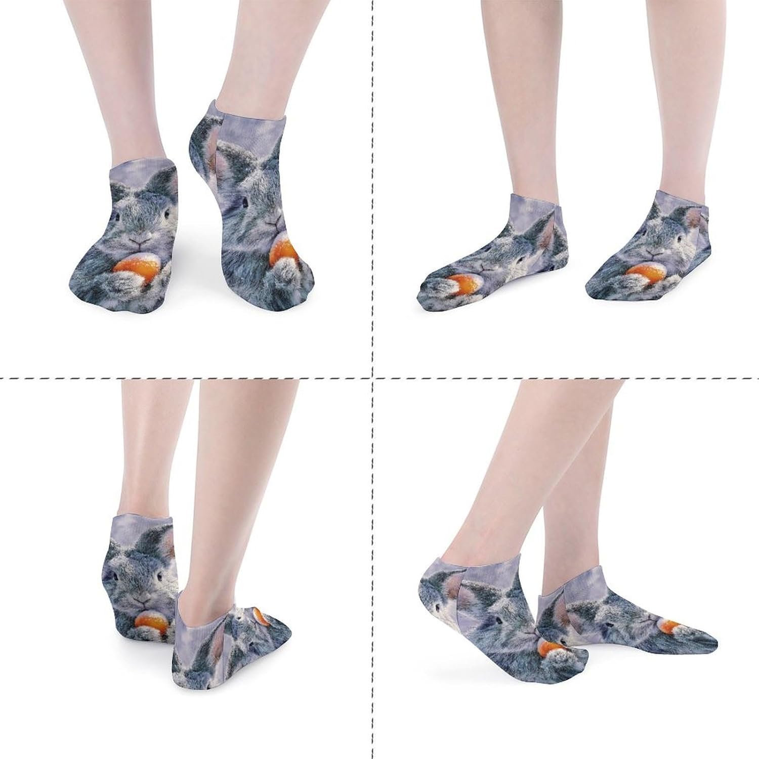 Rabbits Easter Egg Snowy No Show Ankle Socks Low Cut Non Slip Flat Boat Line 5 Pairs Set