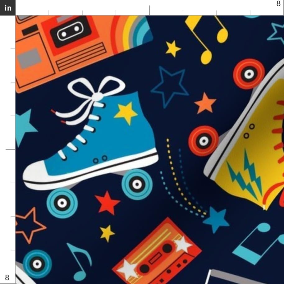 Miniatura 3 de Spoonflower Fabric - Retro Rainbow Musical Notes Rainbows Roller Skates Skating Cassette Printed on Upholstery Velvet Fabric by The Yard -