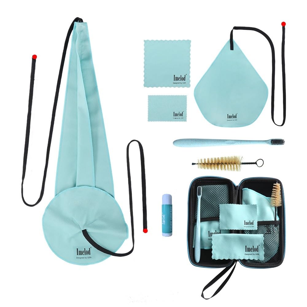 Imelod Saxophone Cleaning kit with Case for Alto Tenor Clarinet Flute and other Wind & Woodwind Struments Including Sax Cleaning Cloth(4pcs),Mouthpiece Brush(Light Blue)