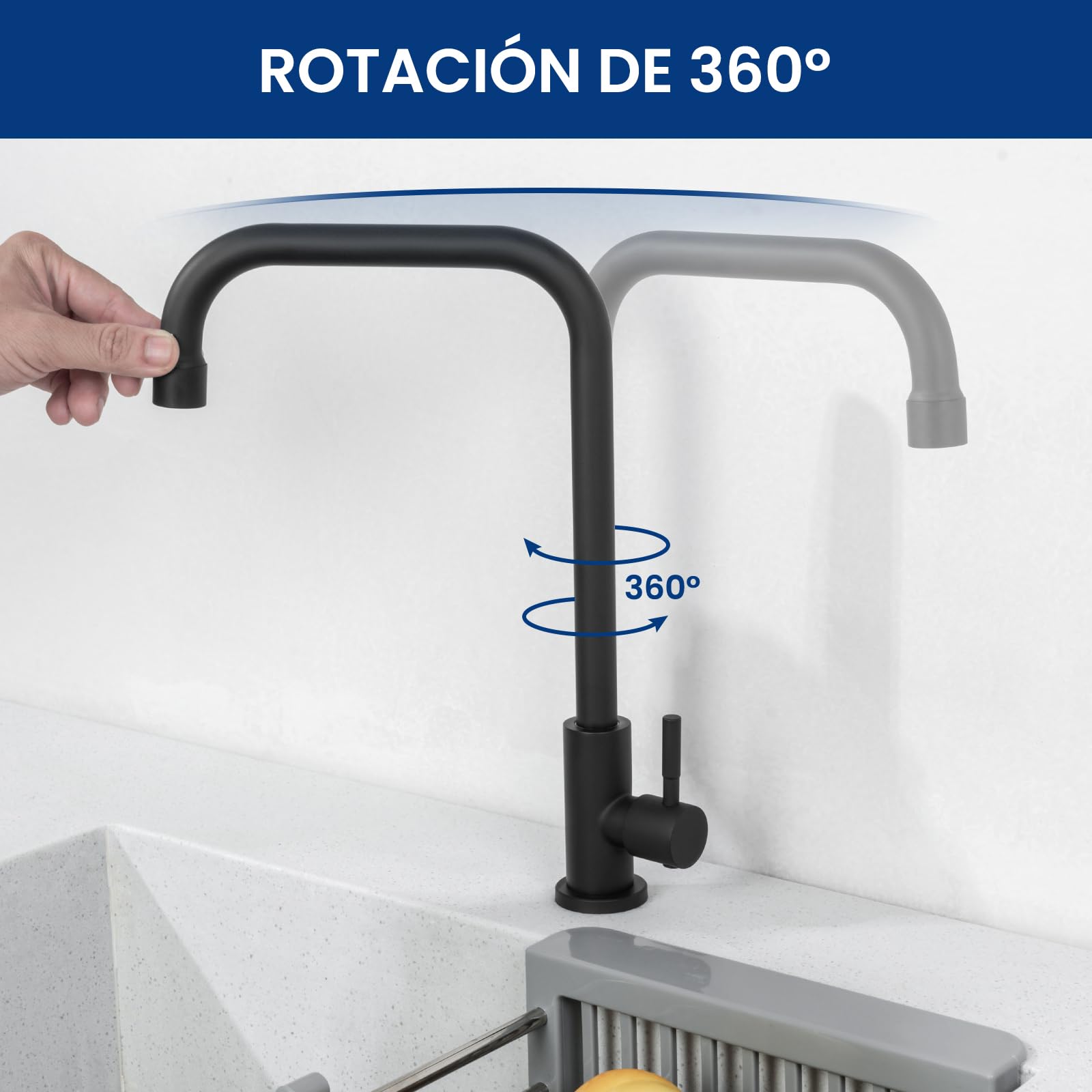 CECIPA Kaltwasserhahn, 360° Drehbarer Wasserhahn Kaltwasser, Edelstahl Kaltwasser Armaturen für Küche, Gäste WC, Garten, Wohnmobil, Schwarz | Kaltwasserhahn, 360° Drehbar, Austauschbarer Luftsprudler, DVGW Zertifiziert, Keramikkartusche, Garten, Wohnmobil