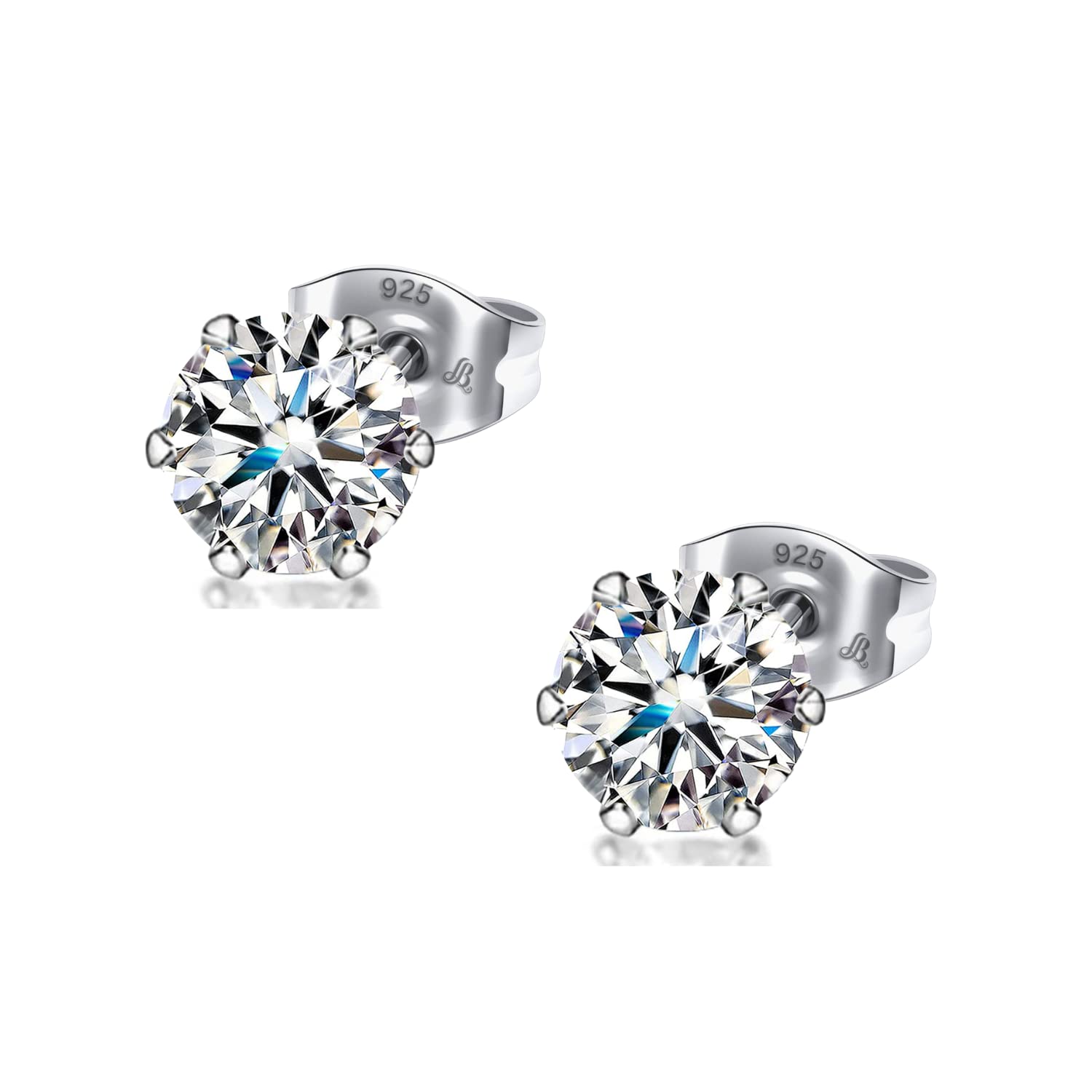 LaBling 925 Sterling Silver Stud Earrings Round Brilliant Cut Cubic Zirconia Tops for Men, Women - Silver 6mm (B09DX2GMKF) Amazon Price History, Amazon Price Tracker