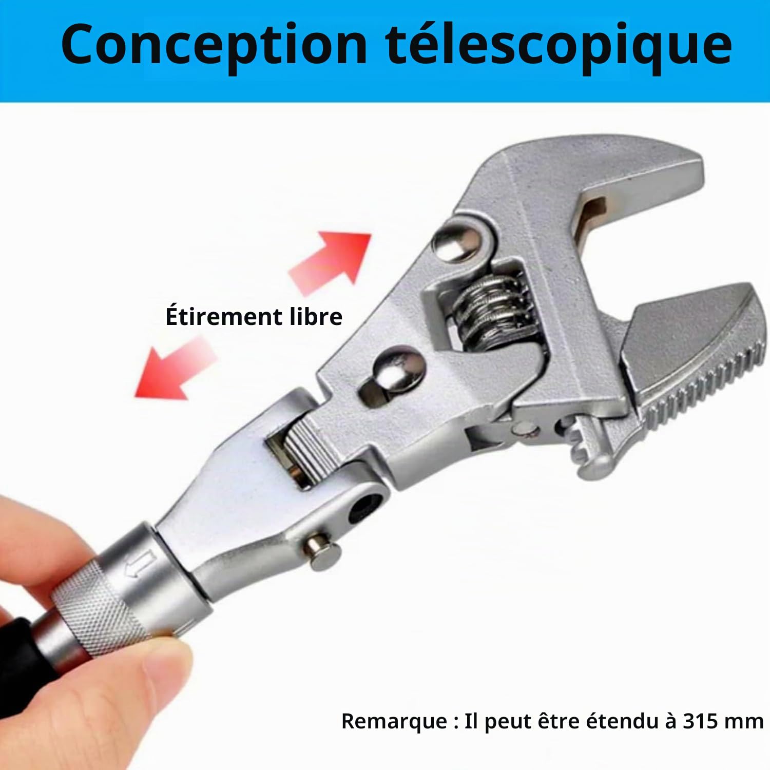Flexhead Clé à cliquet réglable de 10 à 12 pouces avec tige d'extension rétractable et clé réglable à tête pivotante de 180 °