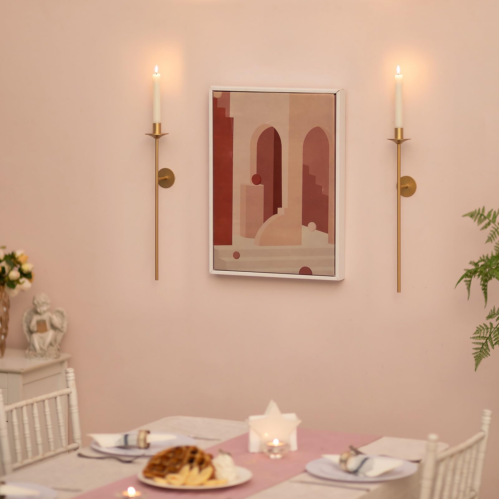 Sziqiqi Portacandele da parete dorato: appliques montati per candele affusolate, portacandele moderni, bastoncini in metallo per camera da letto, soggiorno, bagno, sala da pranzo - Set di 2
