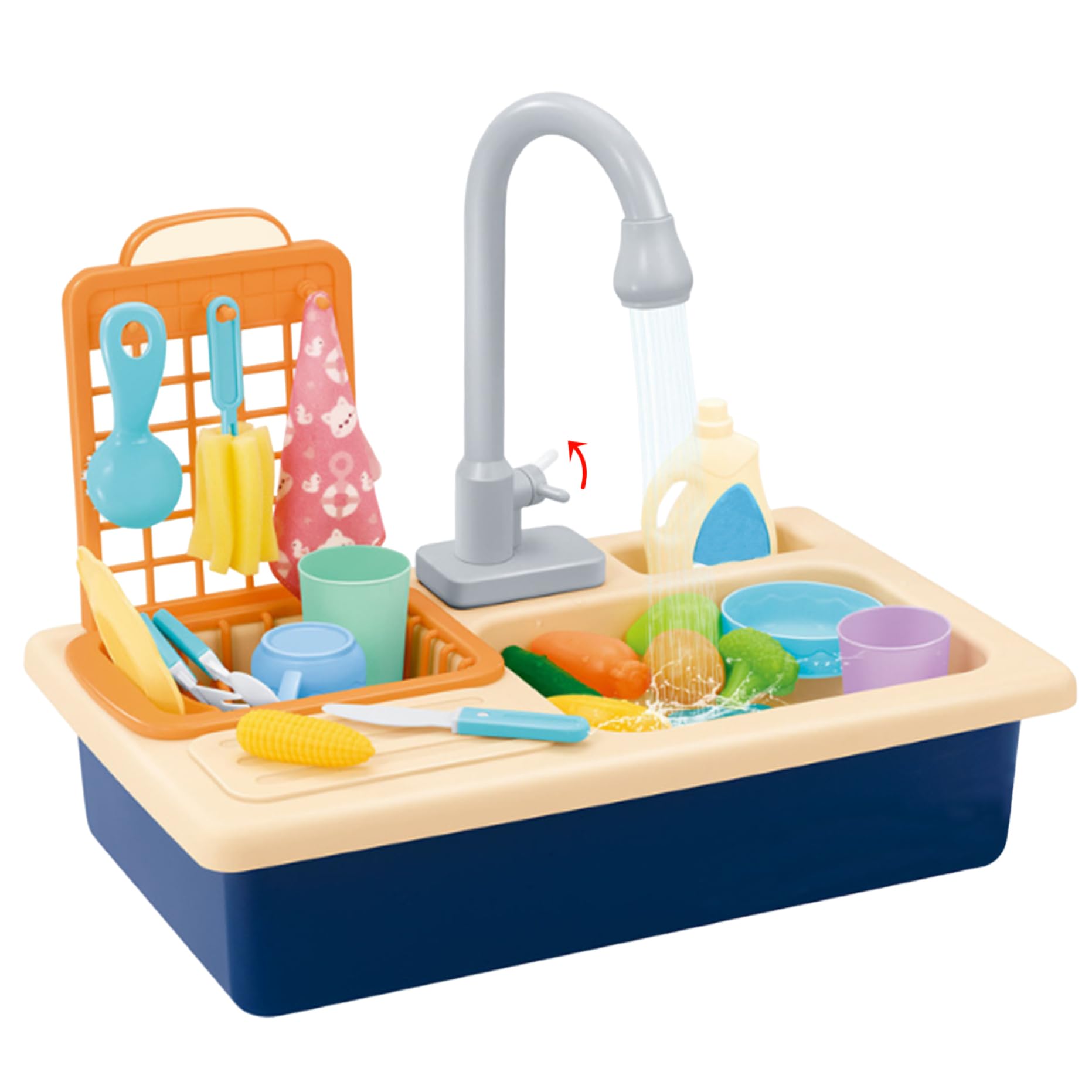 Évier de jeu eau courante avec vaisselle fruits et légumes jouet