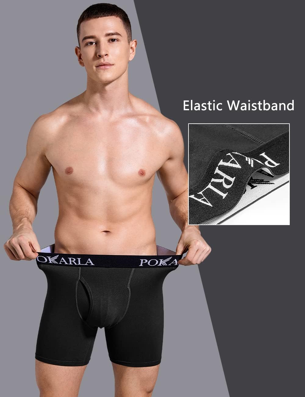 POKARLA Mens Stretch Boxer Briefs Soft Cotton Open Fly Tagless Underwear Regular Leg - Image 2
