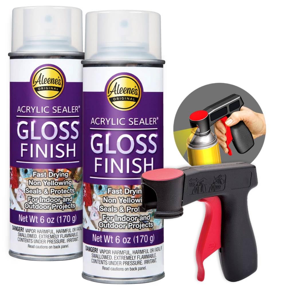 Aleene's Acrylic Sealer Spray (2-Pack) with Attachable Nozzle - 6 oz. Gloss Finish, Clear - Water Proof Sealant - Non-Yellowing - Includes Snap-in Spray Can Holder with Trigger