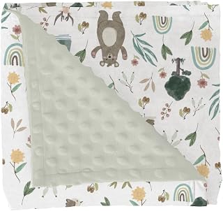 Whimsical Animals Baby Blankets for Girl Boy Cute Animals Spring Soft Mink Dotted Backing Double Layer Swaddle Blanket Bear Deer Bunny Rainbow Greenery Bed Throw for Infant Toddler Nursery 30x40