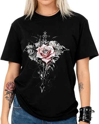 Eigso Women Graphic T-Shirts Vintage Short Sleeve T-Shirt for Woman Y2K Gothic Punk Tee for Street Wear