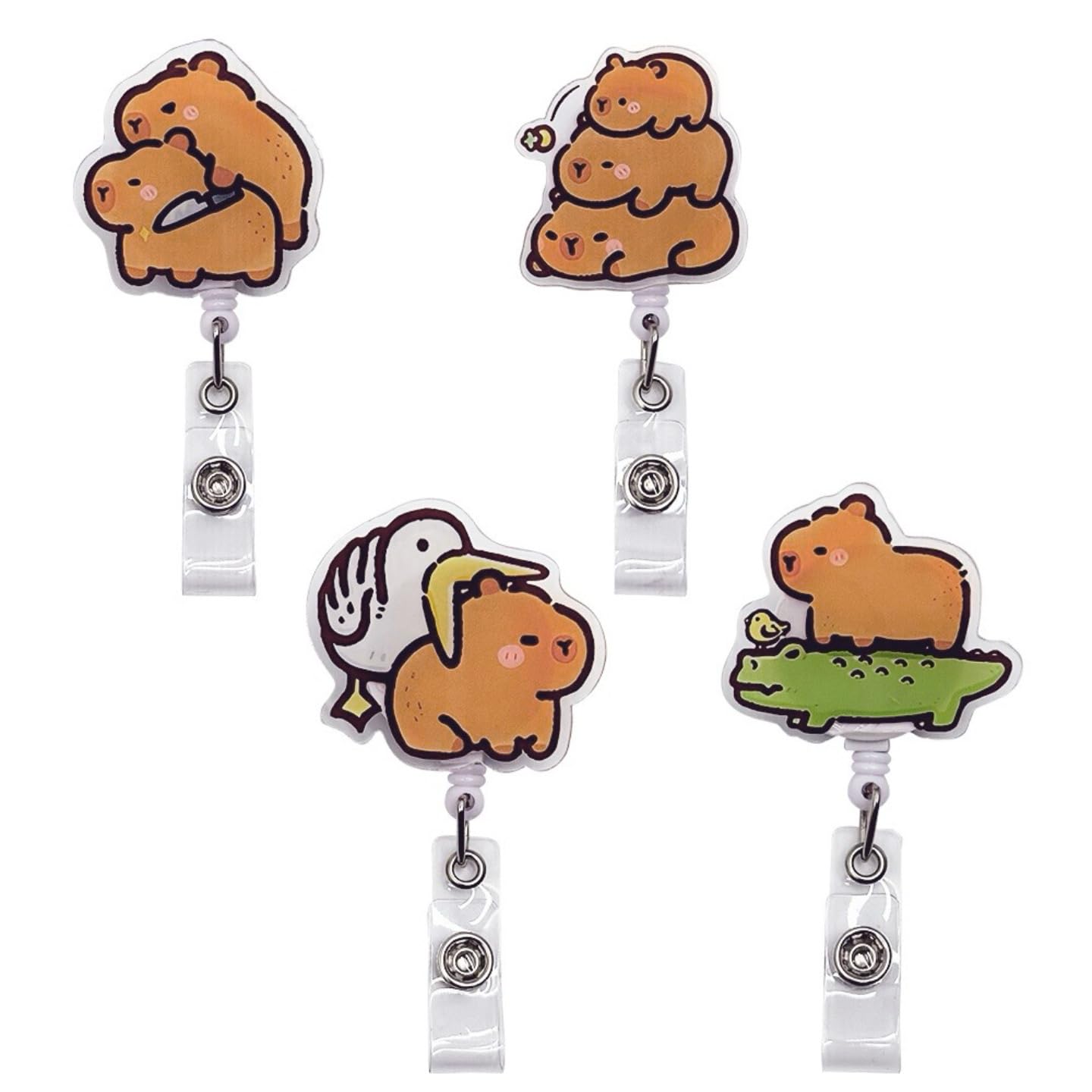 Capybara Badge Reel Holder Retractable Nurse Badge Holder Funny Cute Badge Reels| ID Tag Cards Clip with Alligator Clip Nylon Cord for Nurses, Doctors