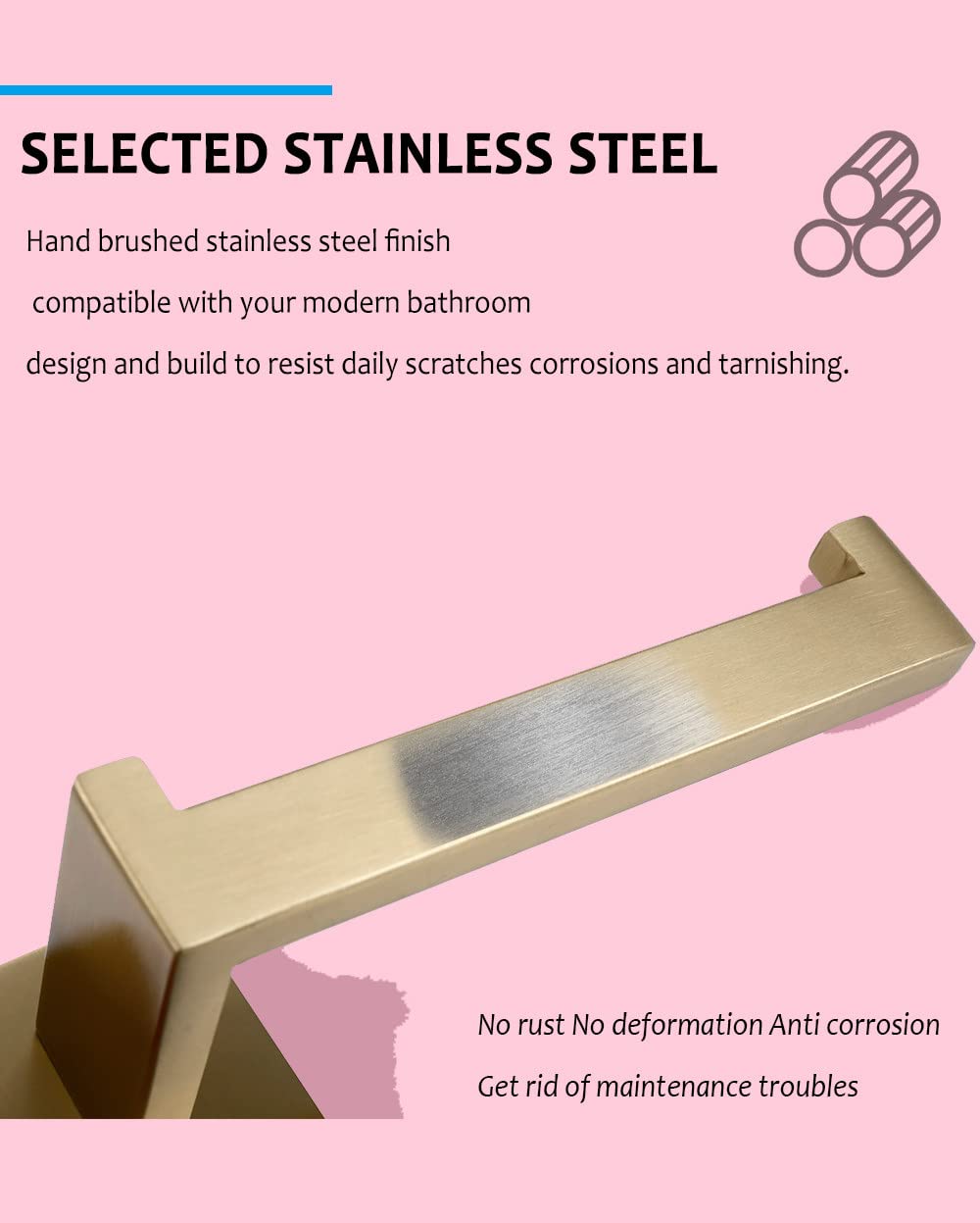 Juego de Accesorios de baño de Oro Cepillado Soporte de Rollo de Papel higiénico de Montaje en Pared Toallero Percha para Batas Kit de Accesorios de Acero Inoxidable, Soporte de Papel higiénico, 01