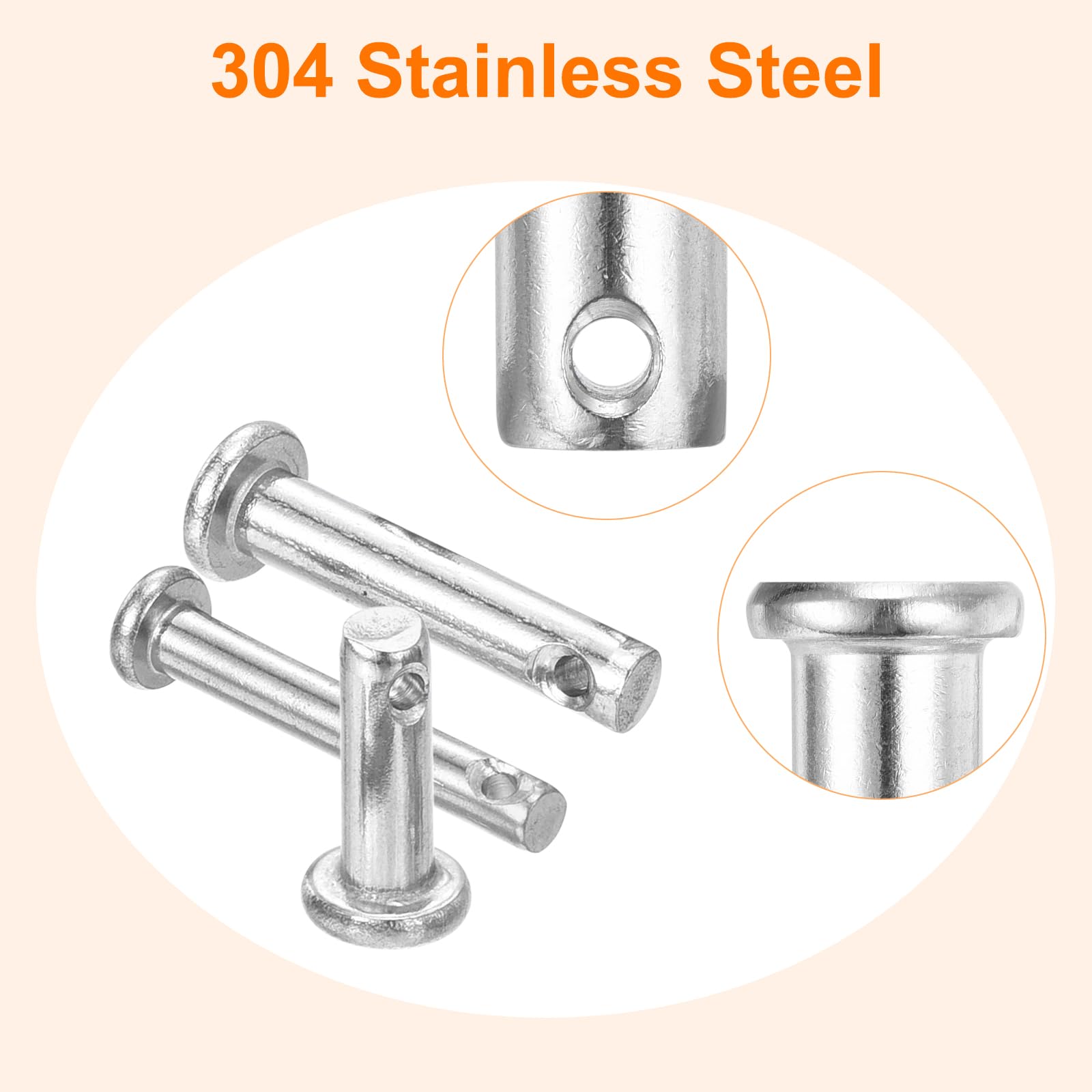Glarks 44-Piece 304 Stainless Steel Flat Head Clevis Pins – 12 Sizes, Assorted Kit