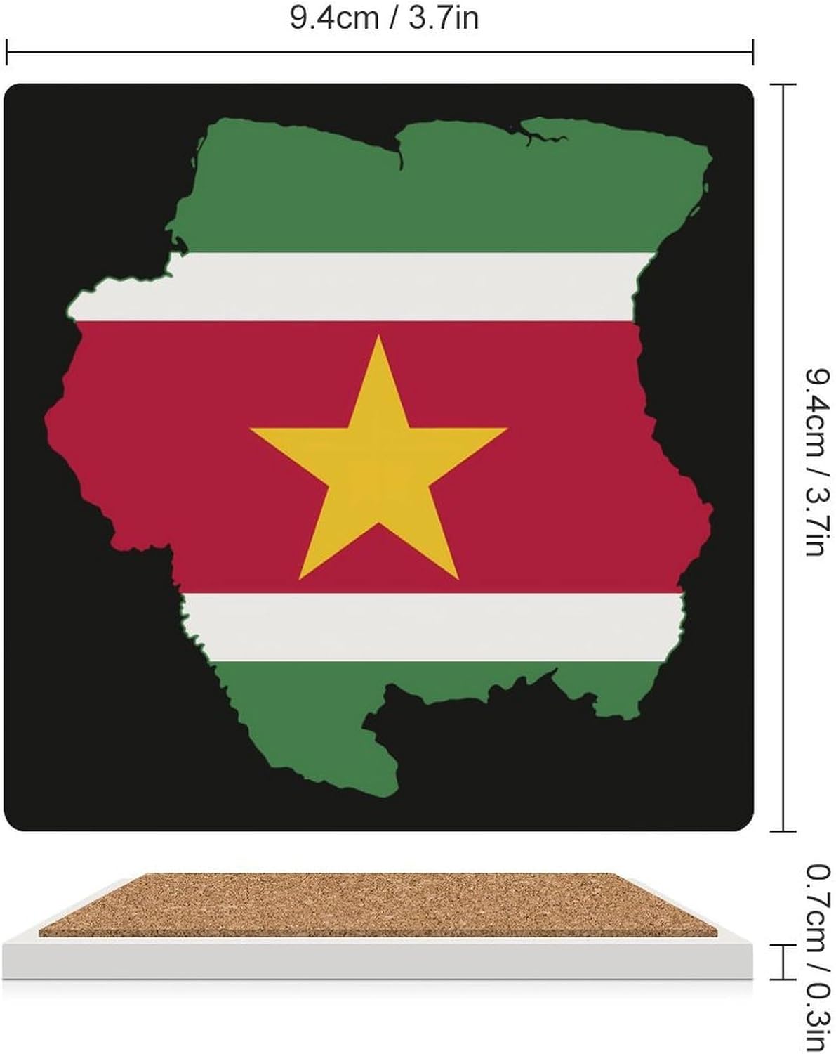 Flag Map of Suriname Funny Ceramic Coasters for Drinks Absorbent Cup Holder Tabletop Protector with Cork Base