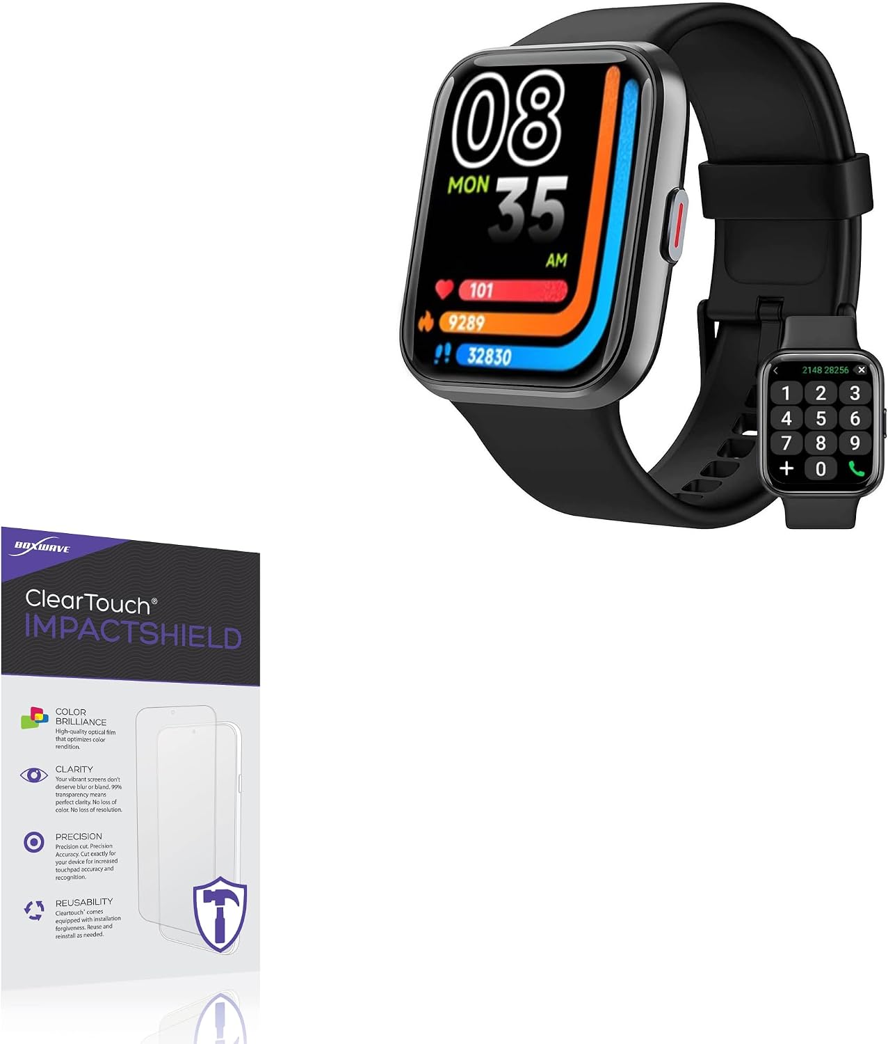 BoxWave Screen Protector Compatible With RERE ASW2 Smart Watch - ClearTouch ImpactShield (2-Pack), Impenetrable Screen Protector Flexible Film