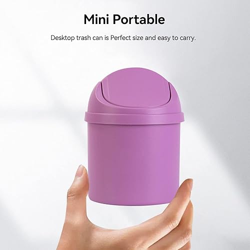 Miniatura 9 de HERCHR Mini bote de basura con tapa, pequeño cubo de basura para encimera, cubo de basura de plástico, mini papelera para encimera, papelera para