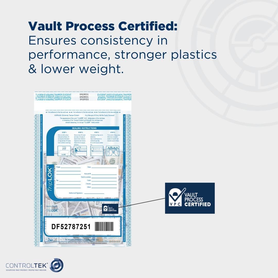 ControlTek TripLok 15" x 20", Clear, 50 Bags Tamper-Evident Deposit Bags for Cash Handling & Valuables, Moisture, Heat and Cold Sensitive Ink, Tear-Off Receipt + Large Barcodes 585048 - Image 5