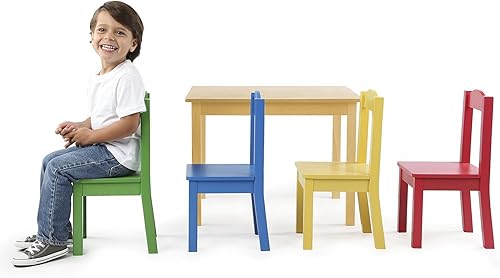 Miniatura 11 de Humble Crew- Juego de mesa y 4 sillas de madera para niños, gris/azul/verde/amarillo Gris/Azul/Verde/Amarillo,Blanco/Gris,blanco/rosa/púrpura