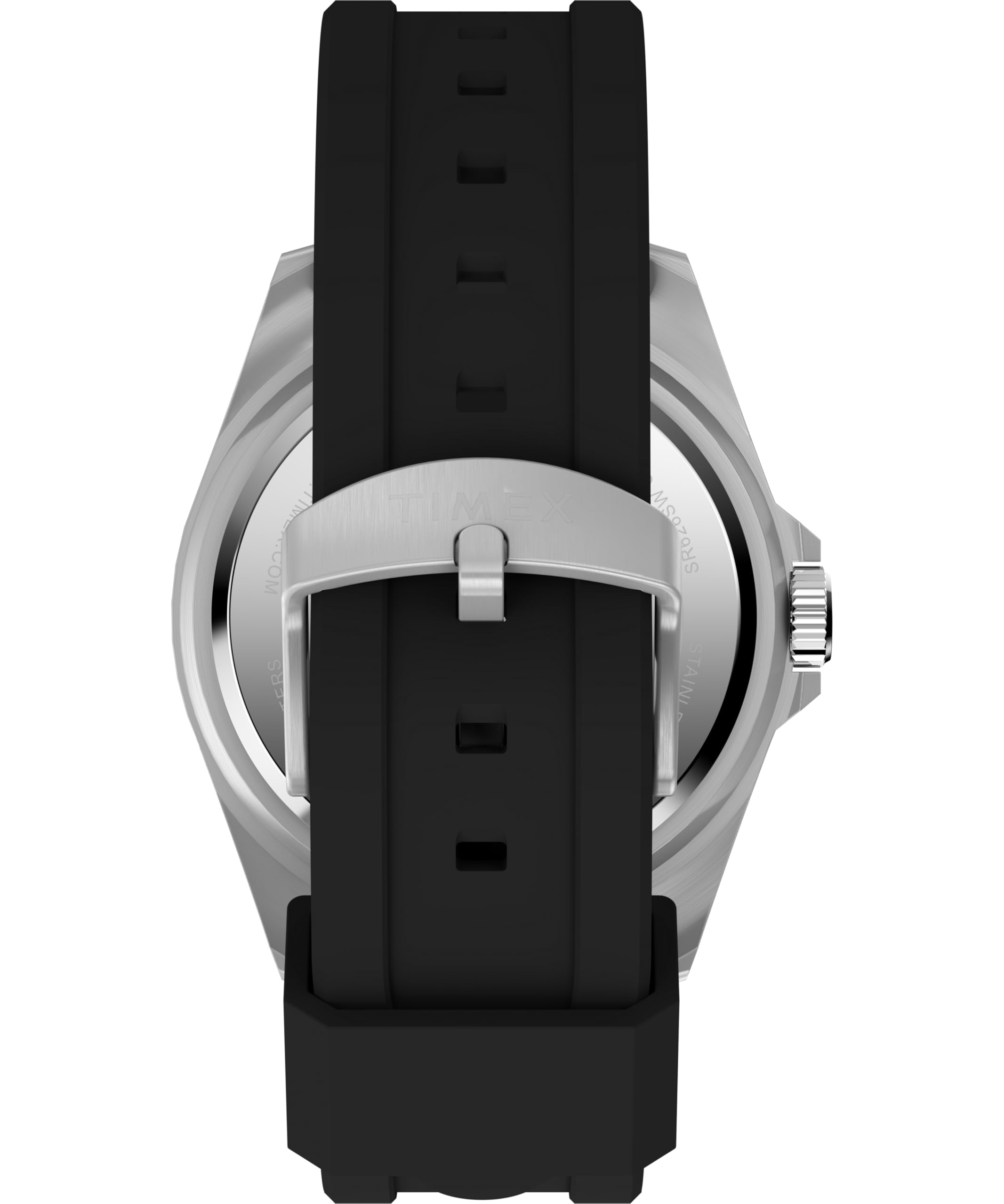 Timex Orologio da uomo Trend da 42 mm, cinturino in silicone nero, quadrante nero, cassa argentata TW2W71400