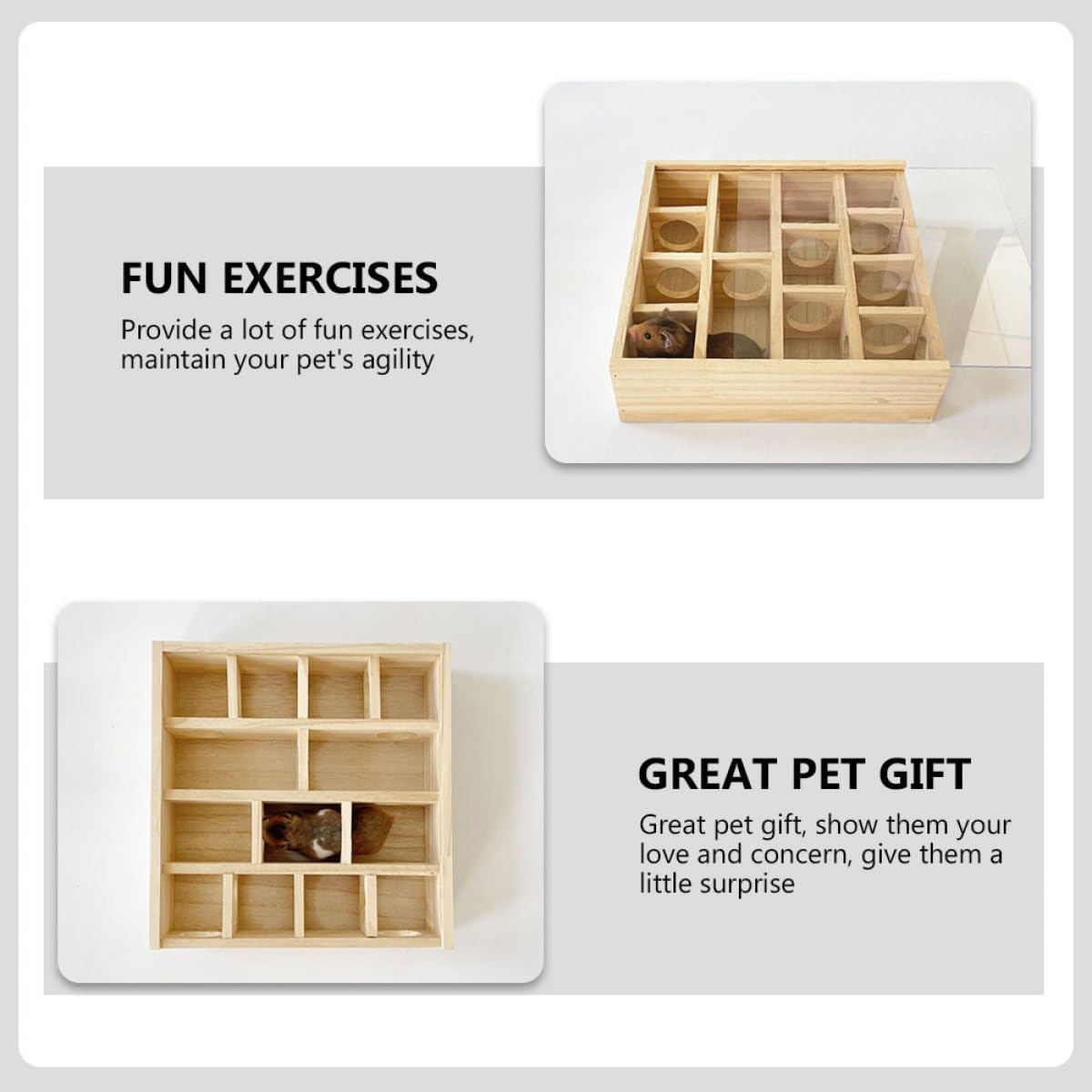 iplusmile Holz labyrinthspielzeug für Kleintiere Interessantes Mäuselabyrinth mit Hohem Rand Sicherer Käfigschutz Unterhaltungs Stressabbau Hamster Meerschweinchen Chinchillas