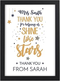 Personalised Thank You Teacher End of Term Leaving Christmas Star Gift Childminder - Gifts for Teachers, Teaching Assistants, Nursery Teachers - ANY NAME - A5 A4 Framed Prints or 18mm Wooden Blocks