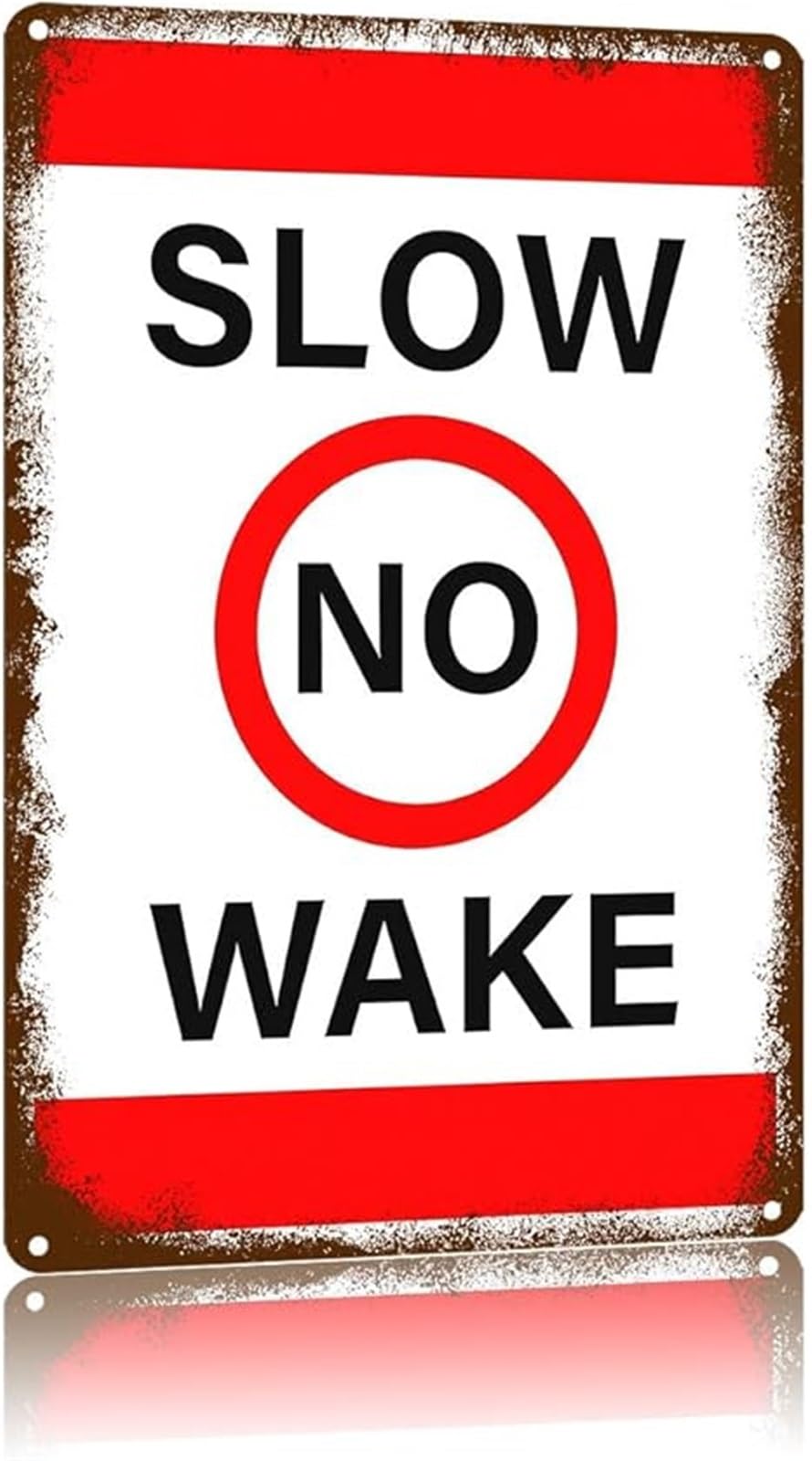 NWPNLXEA Boating Sign Slow No Wake Vintage Metal Tin Plaque for Lake Cabin or Waterfront 8 X 12 in