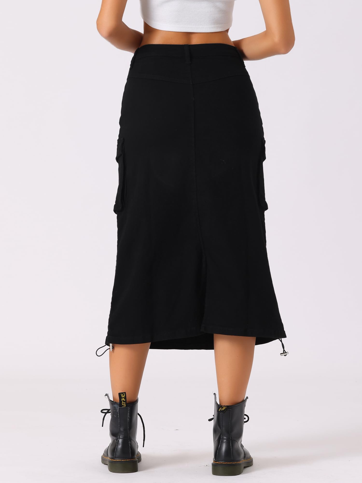Allegra K Donna Gonna Cargo per Gonna Longuette in Denim Lunga Midi A Trapezio Casual Regolabile Y2K