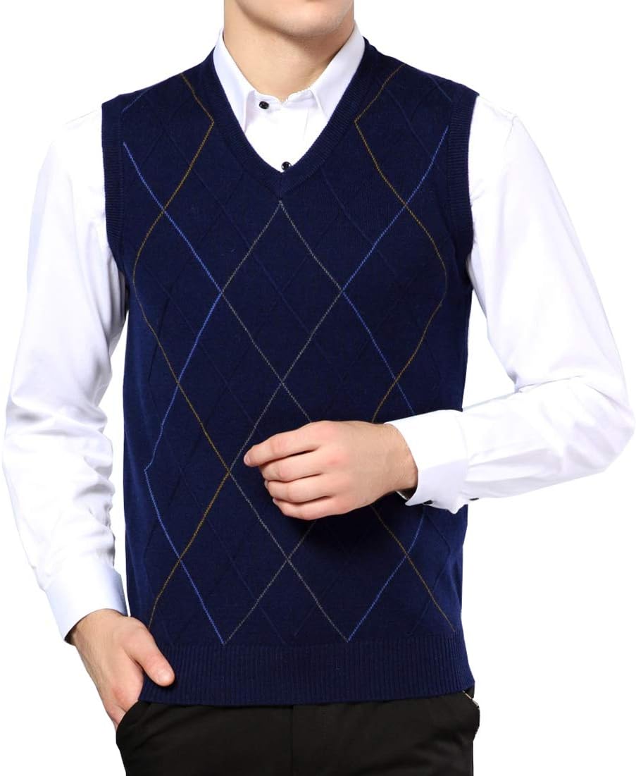 Gilet Uomo Invernale Senza Maniche - Maglieria V-Collo In Lana E Acrilico, Panciotto Classico - Foto 6