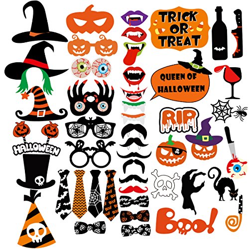 Tinksky Halloween Party Photo Booth Props Creative Happy Halloween Pose Sign Kit for Party Decoration 47-pack