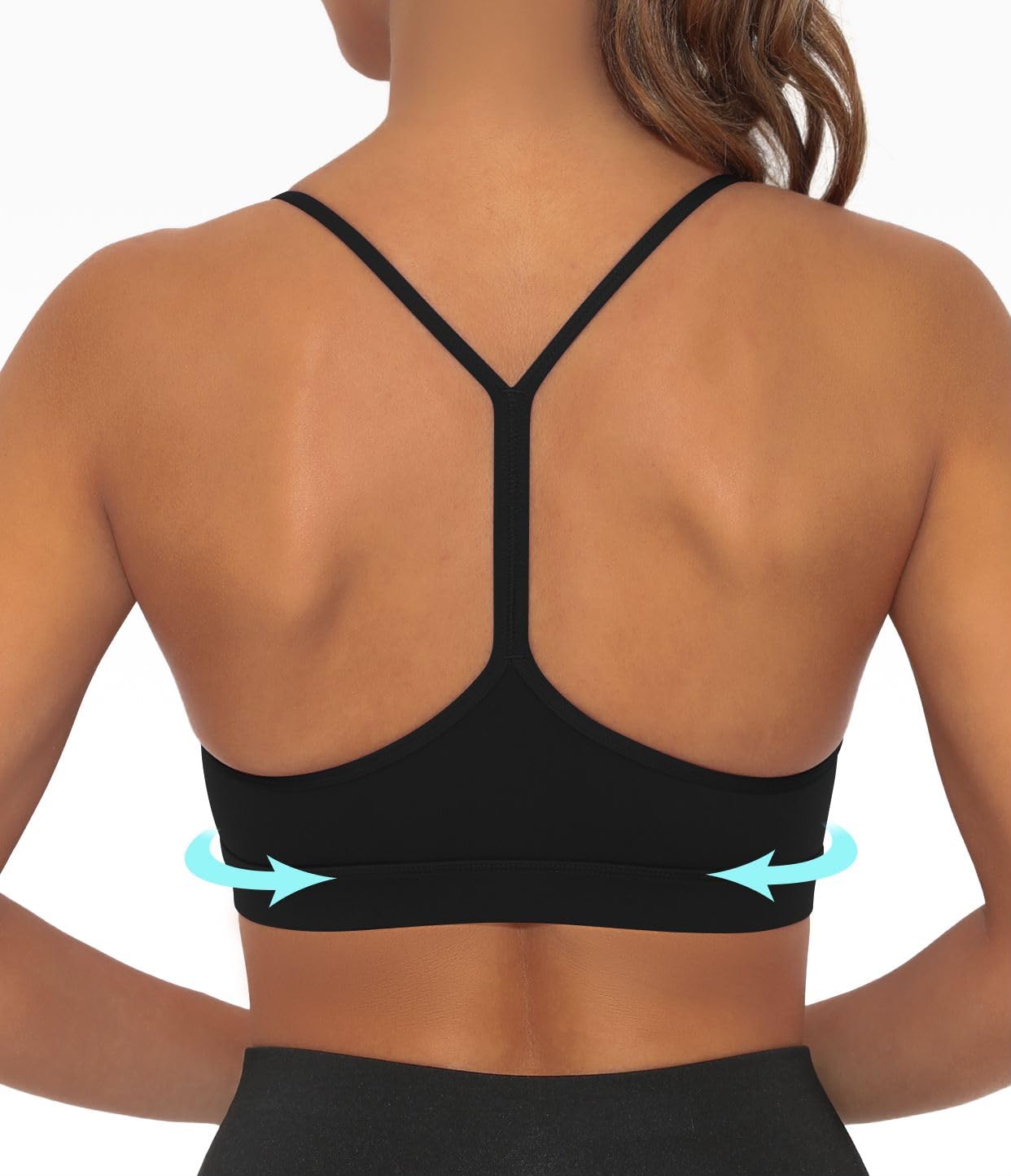Photo 1 of (medium) Y Back Sports Bra for Women Low Impact Racerback Workout Bras Sexy Thin Straps Yoga Bras with Removable Pads(Black-M)