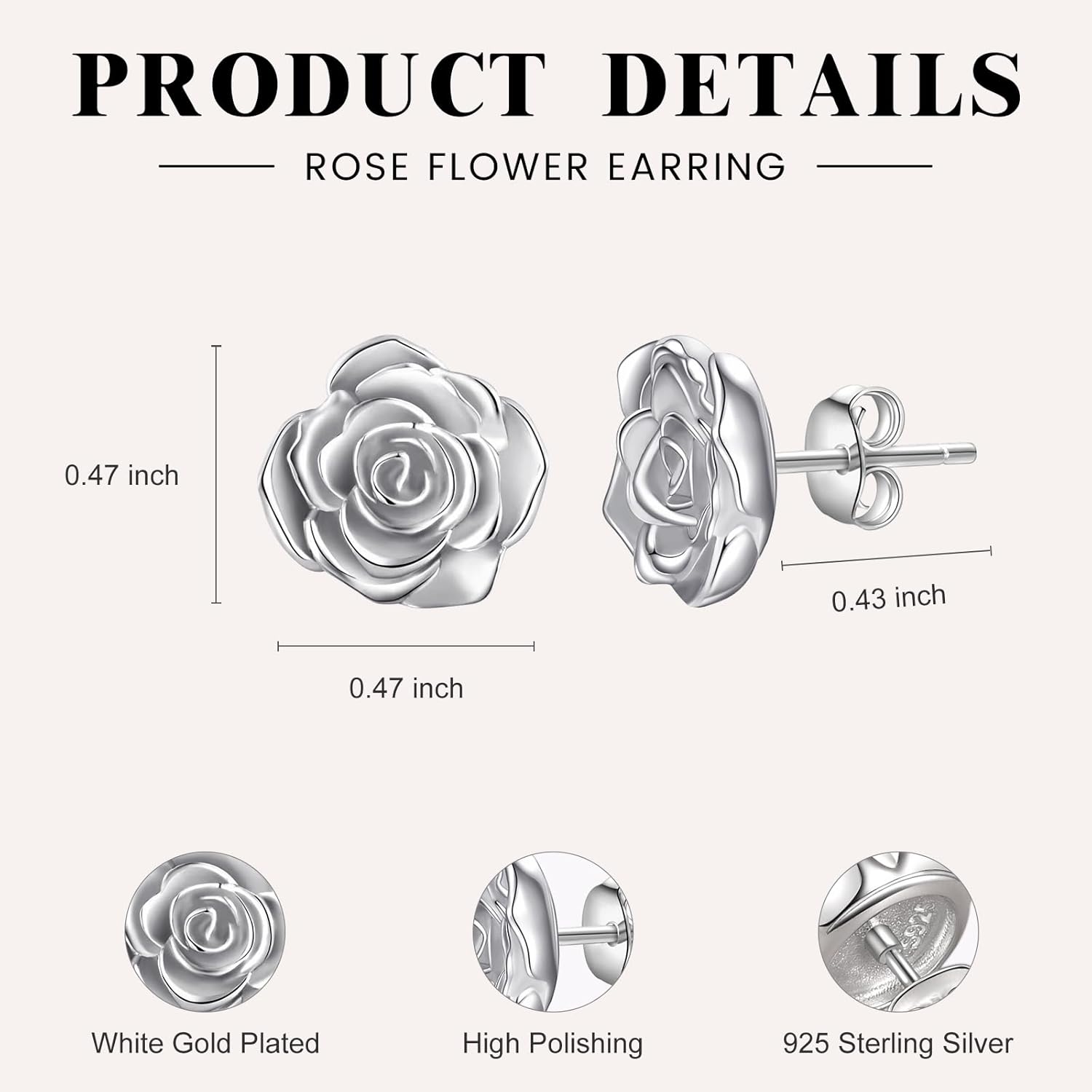 925 Sterling Silver Rose Flower Earring Plated Rose Gold Earrings Jewelry Gifts for Women Teens - Image 5