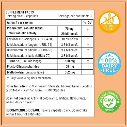Miniatura 2 de Obel Suplemento probiótico y prebiótico para la salud digestiva con cúrcuma 20 mil millones de UFC por porción
