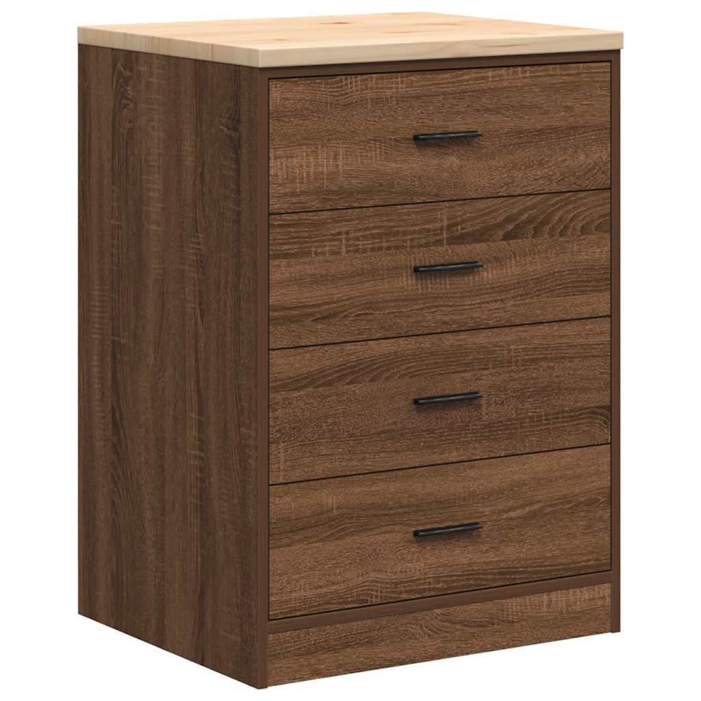 vidaXL Garagen-Aufbewahrungsschrank, Schrank mit Schubladen, Lagerschrank mit Holzarbeitsplatte, Werkzeugschrank Garagenschrank, 60x51x85 cm Massivholz Kiefer