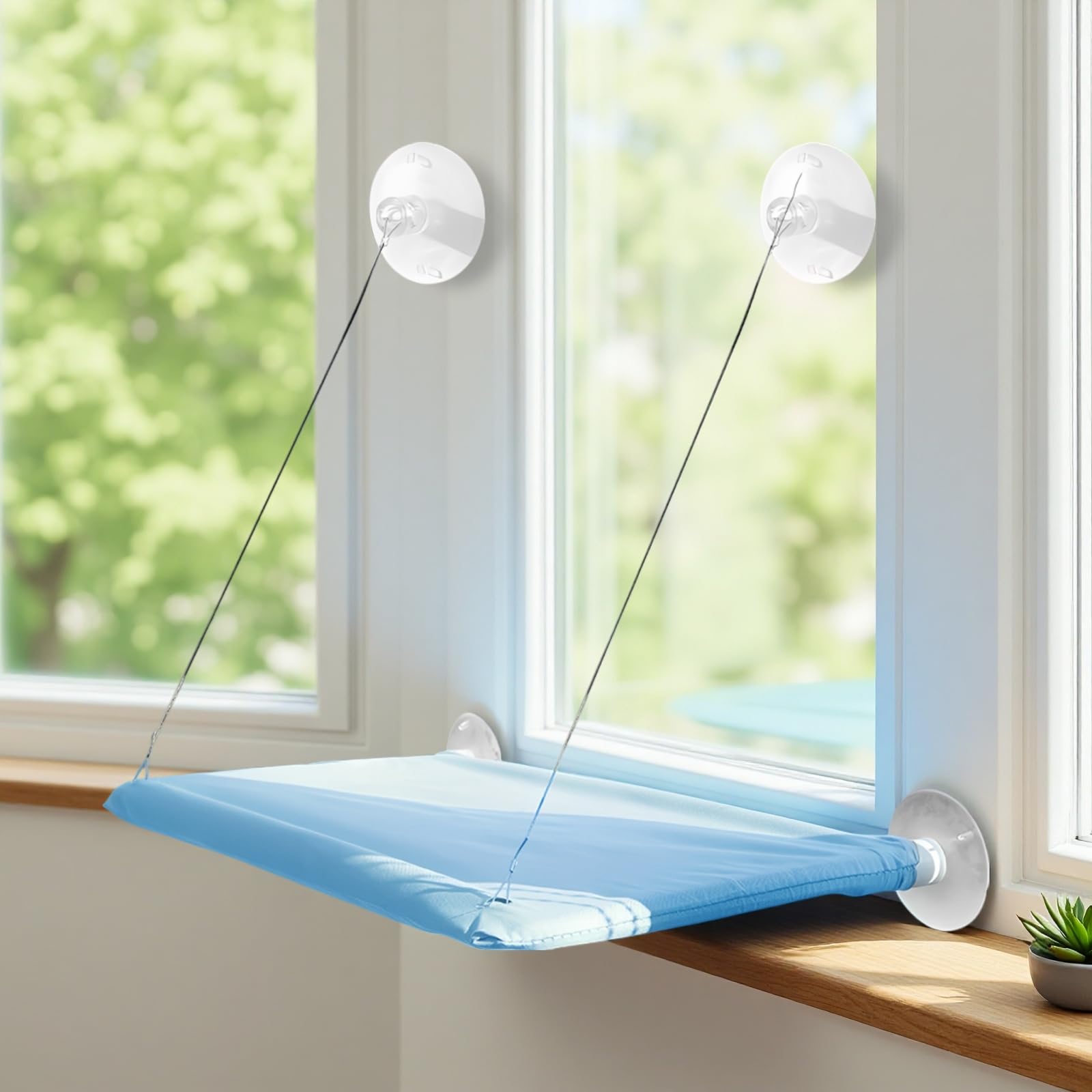 Perchoir de fenêtre pour Chat avec ventouses puissantes et Support en Fil métallique, 55 x 32 cm, Tissu Oxford, hamac pour Chats d’intérieur, Gain de Place, Installation Facile, Bleu