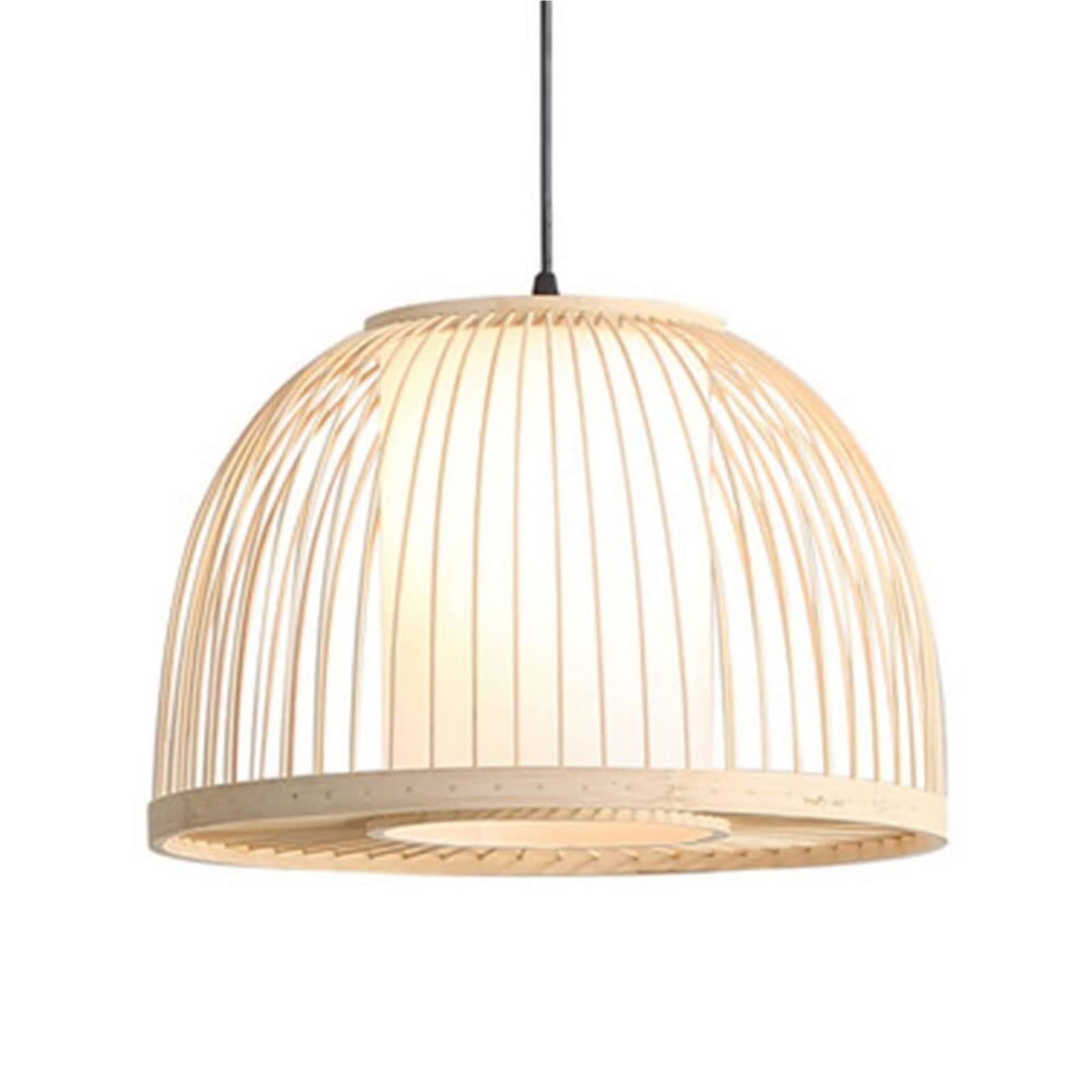 KHUKHU Rattan Art Ceiling Hanging Lamp Retro Single Light Pendant Light Corridor Bamboo Lantern Ceiling Light Pendants Fixture Light Rattan for Teahouse Dining Room(A,40cm/15.7in)