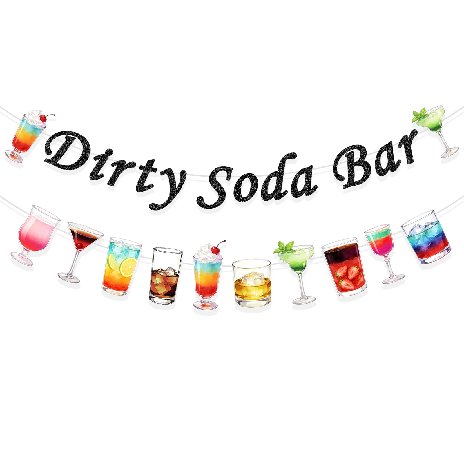 Dirty Soda Bar Banner for Birthday Decorations Party Supplies, Glitter Cardstock "Soda Bar" Sign, Pre-Strung Banner for Wedding Bridal Shower Banners Decor