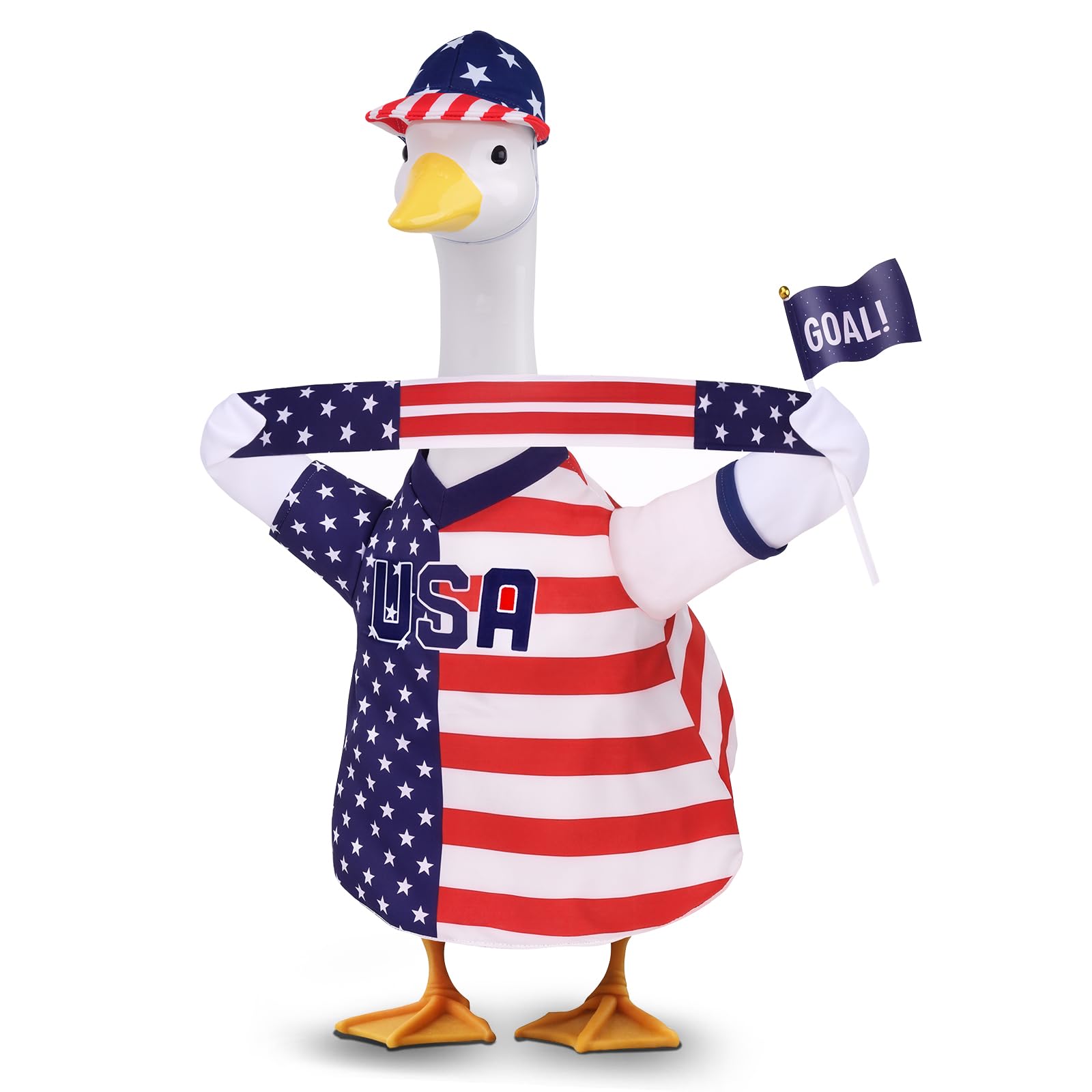 23” 4th of July Porch Goose Outfit, Sports Fan Porch Goose Outfits with Cap, Scarf and Flag, Patriotic Goose Clothes for Summer, Independence Day, Fans Football Party, Sports Season, Outdoor Lawn