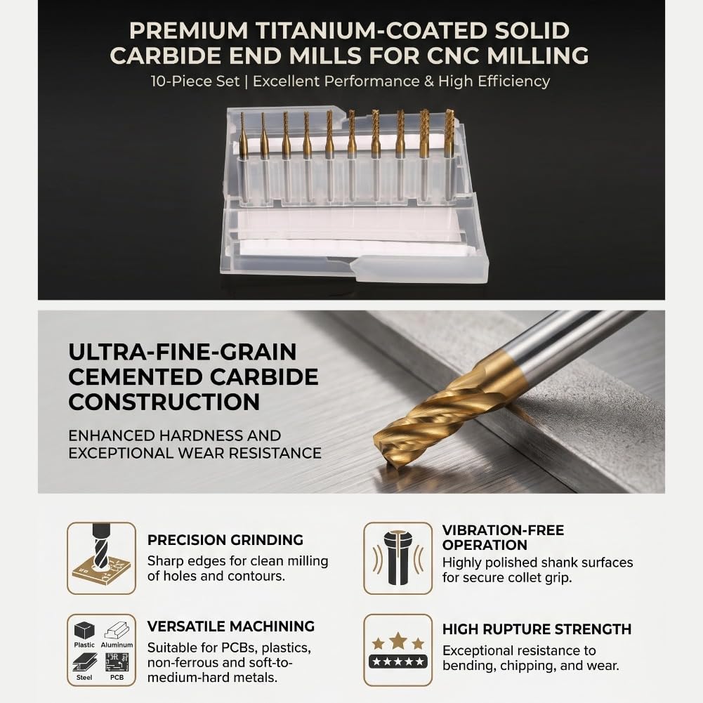 10pcs Fresa de punta de carburo cementado grabado bits de tallar taladro herramientas titanio Endated Mill 1-3mm