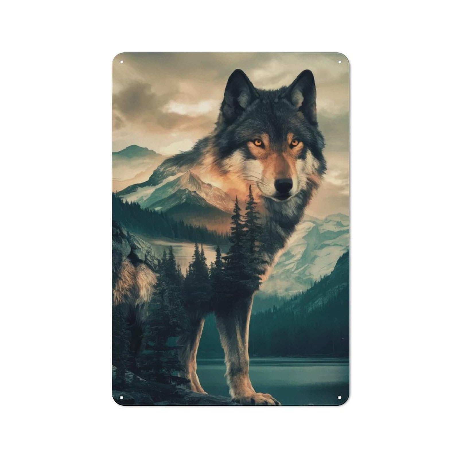 Junmoney Style-8 Rustic Tin Sign 30X20cm Featuring Wolfs Domain For Bar Or Restaurant, For Vintage Wall Decor Fans, For Themed Room Decoration