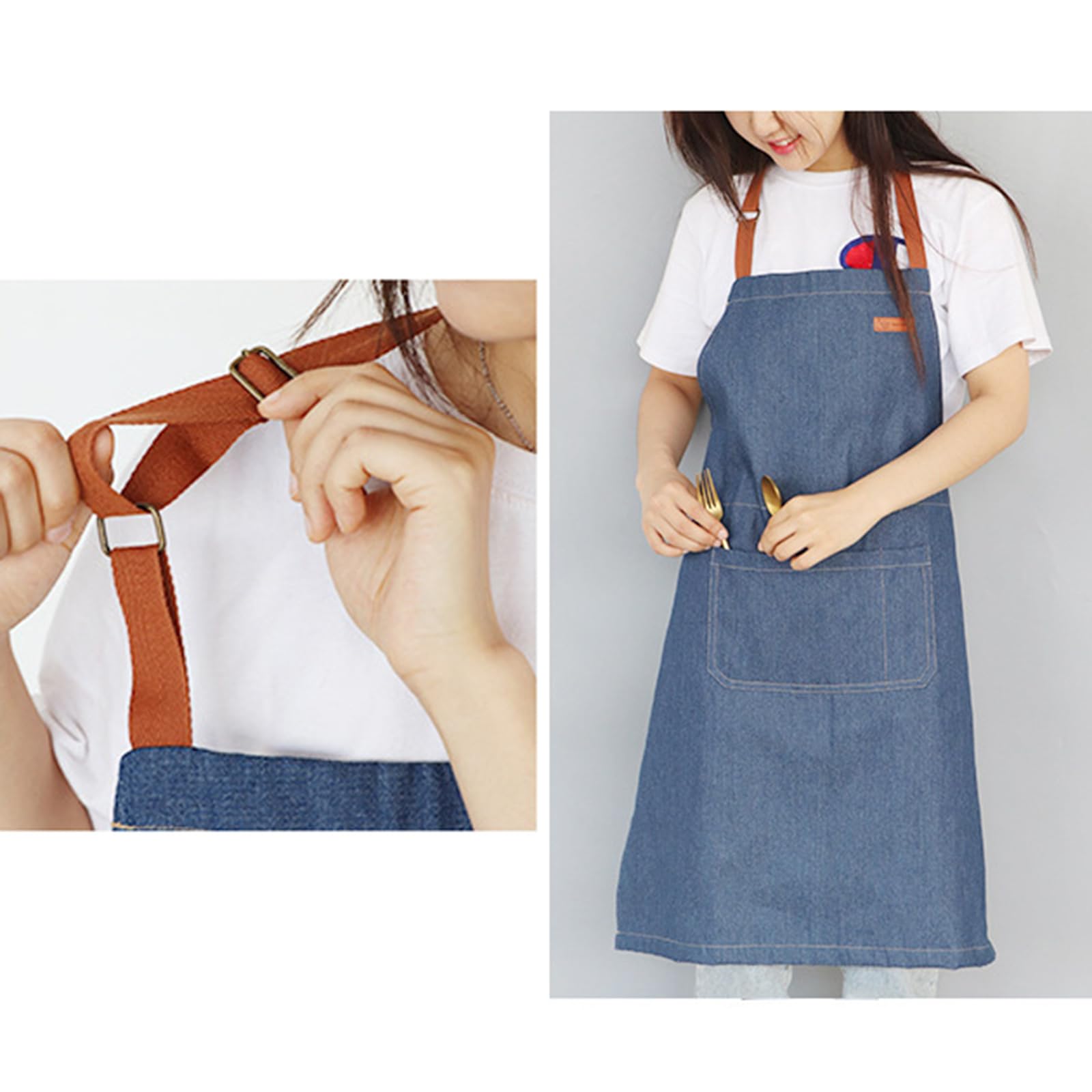 Tabliers, Tablier de chef en jean avec poches for cuisines, tabliers coiffeur for femmes et hommes, tablier réglable bleu B
