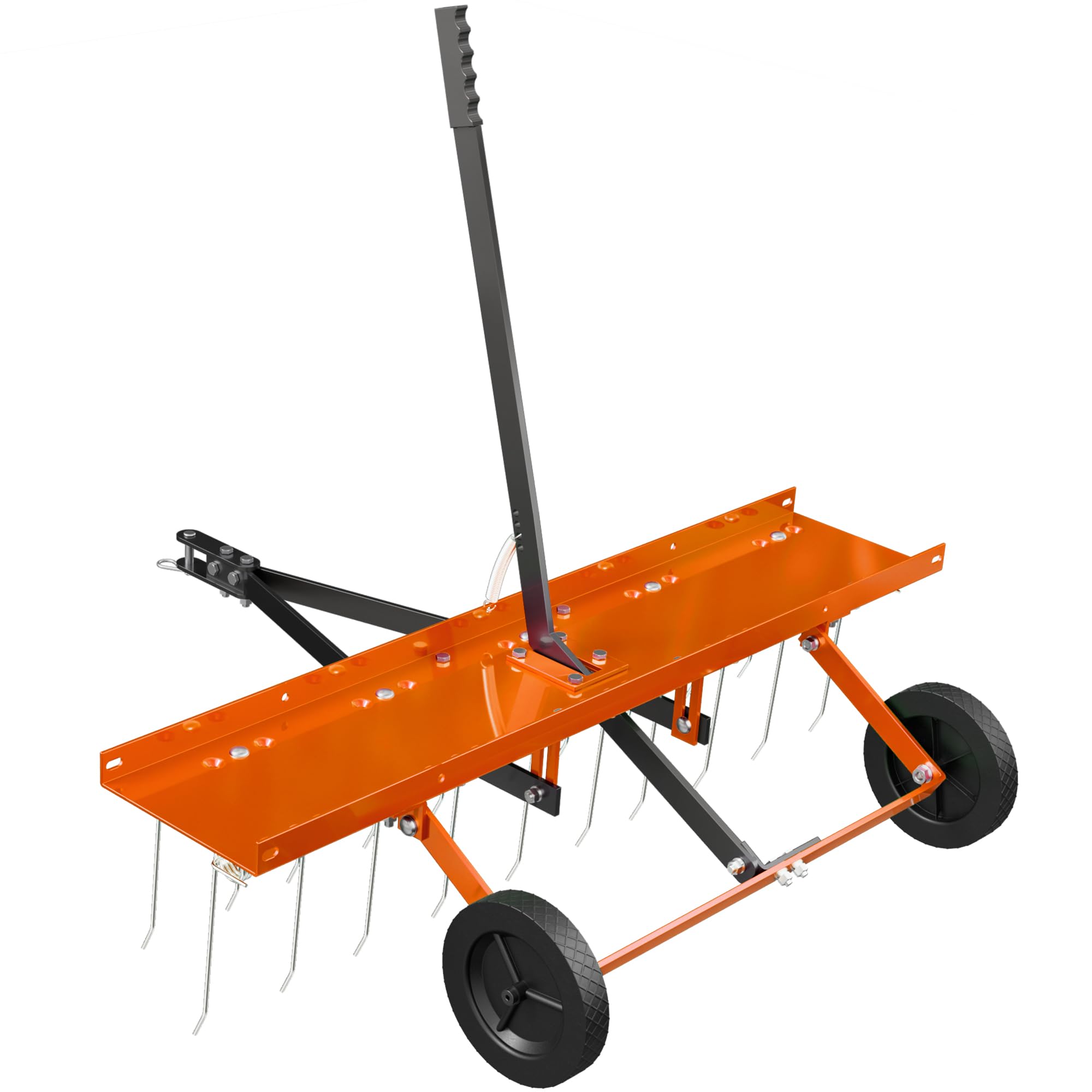 PPOLB 48 Inch Orange Tow-Behind Dethatcher with 24 Spring Steel Tines, Pull Dethatcher for Outdoor Yard Care, Garden Farm Grass Tractor Rake to Remove
