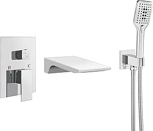 Wall Mount Waterfall Bathtub Faucet With Hand Shower Solid Brass In Chrome