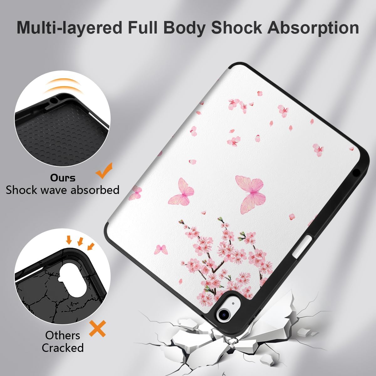 MEEgoodo Case for iPad A16 11th Generation 11 inch 2025/iPad 10th Generation 10.9 inch 2022, Tablet Cover with Trifold Stand + Pencil Holder + Auto Wake/Sleep + Soft TPU Back Cover, Cherry Blossoms - Image 8