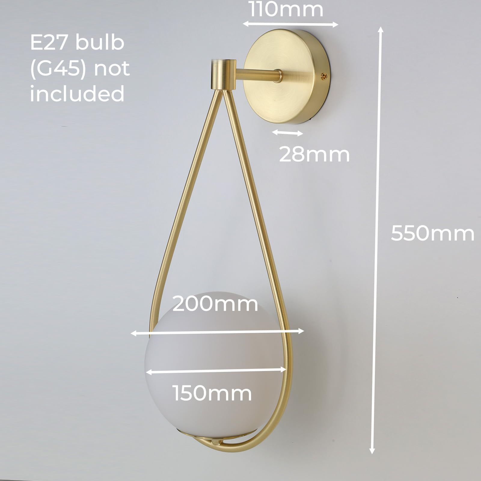 Alpinaluz Aplique de Pared Moderno E27 con Bola de Cristal de 15 cm