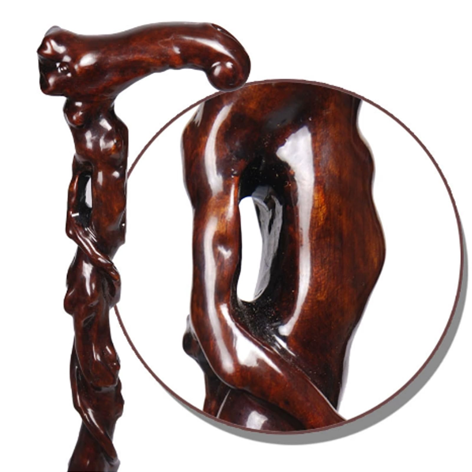 Bastón de Madera de Caoba Maciza Tallado de raíz de 93 cm - Bastón Antideslizante, Ligero, para Personas Mayores y Uso Unisex, con Colgante